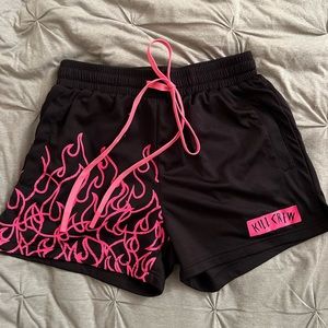 Kill Crew Shorts (MUAY THAI FLAME SHORTS (MID THIGH CUT) - BLACK / PINK)